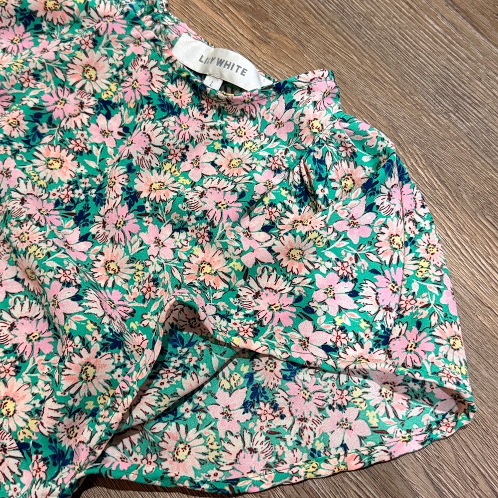 Lily White Pink and Green Floral Blouse - Picture 4 of 7